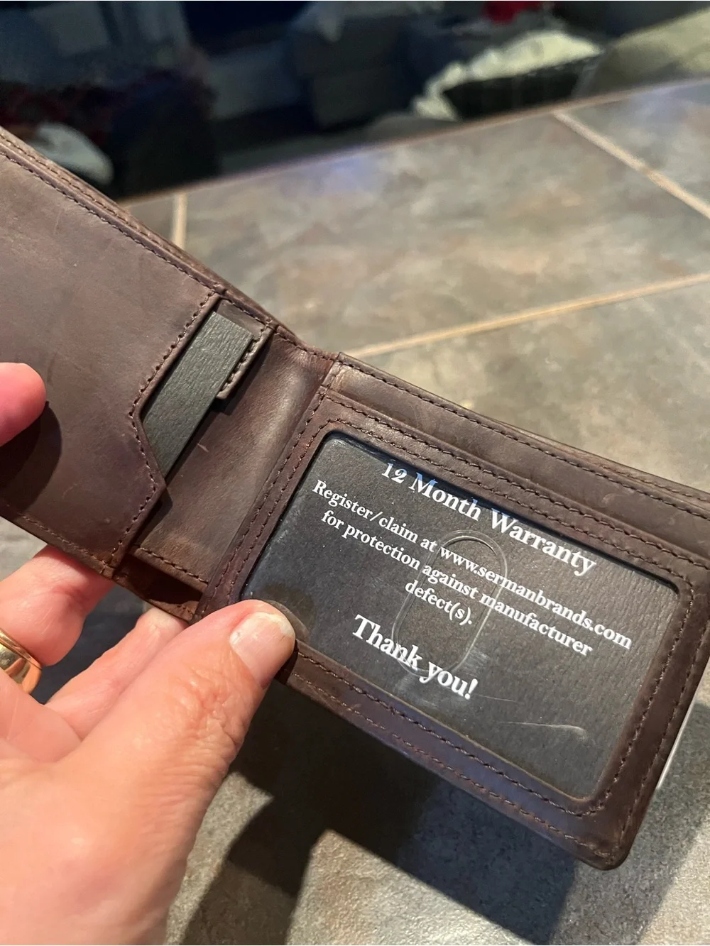 Serman Brands Leather Men's Bifold Card Wallet in Dark Brown- NWT with markings